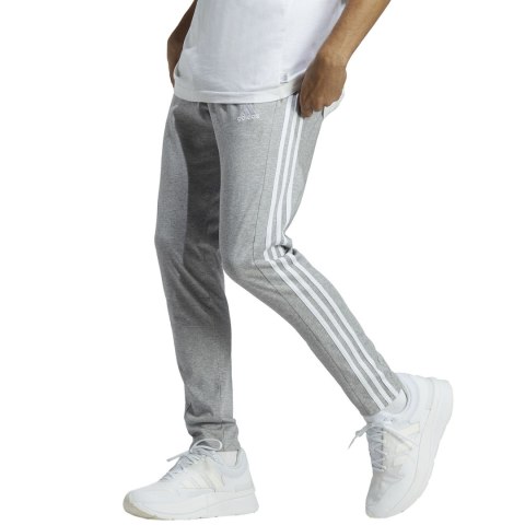 Spodnie męskie adidas Essentials Single Jersey Tapered Open Hem 3-Stripes szare IC0046