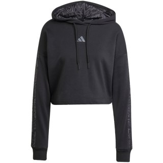 Bluza damska adidas Essentials 3 Stripes Print French Terry Hoodie czarna JC6244