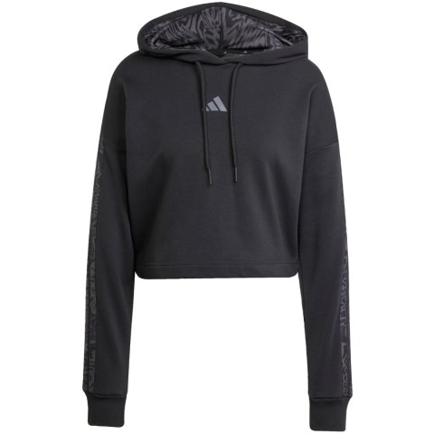 Bluza damska adidas Essentials 3 Stripes Print French Terry Hoodie czarna JC6244