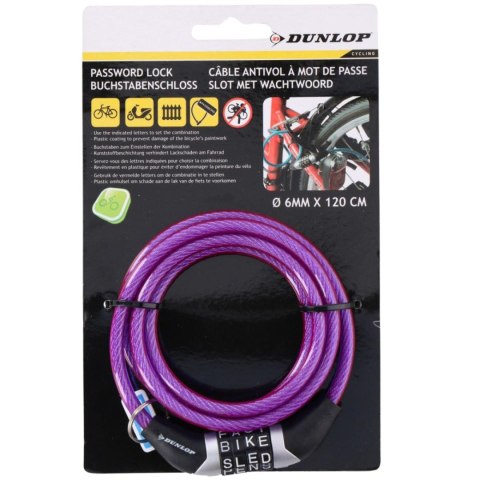 Zapięcie rowerowe Dunlop spiralne,szyfr 0,6x120 cm fioletowe 1042688
