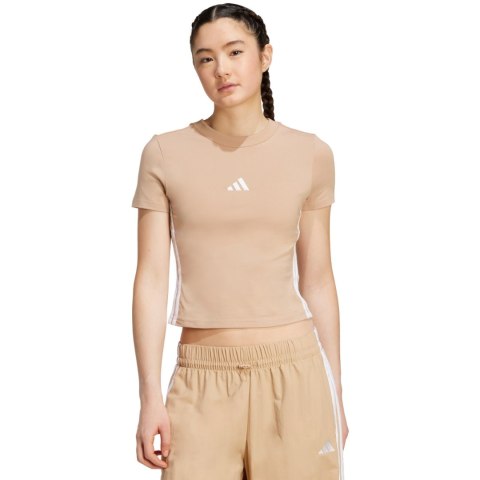 Koszulka damska adidas Essentials 3-Stripes Slim Baby beżowa JX7588