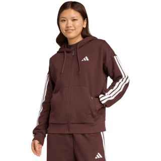 Bluza damska adidas Essentials 3-Stripes Full-Zip Fleece Hoodie brązowa JY3082