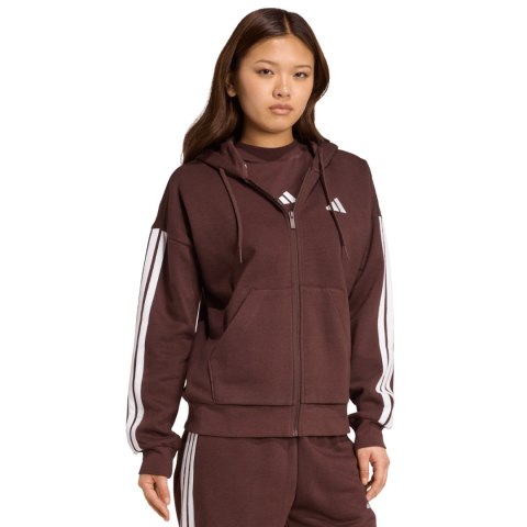 Bluza damska adidas Essentials 3-Stripes Full-Zip Fleece Hoodie brązowa JY3082