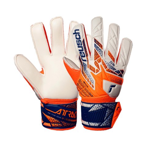 Rękawice bramkarskie Reusch Attrakt Solid Junior biało-pomarańczowo-niebieskie 5572516 2500