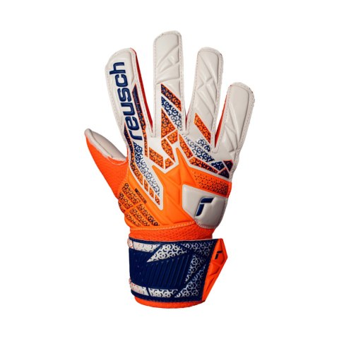 Rękawice bramkarskie Reusch Attrakt Solid Junior biało-pomarańczowo-niebieskie 5572516 2500