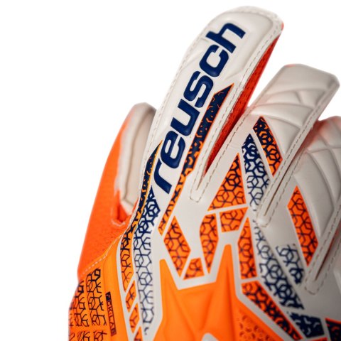 Rękawice bramkarskie Reusch Attrakt Solid Junior biało-pomarańczowo-niebieskie 5572516 2500