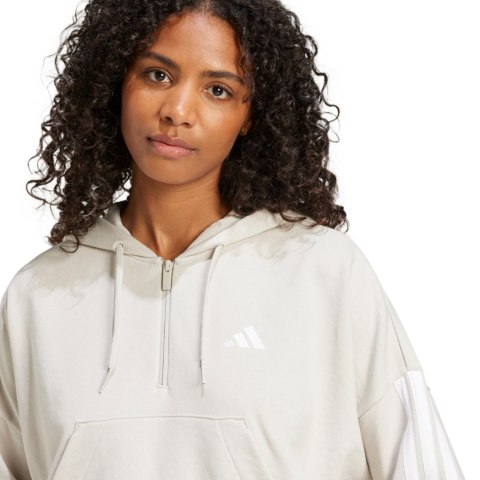 Bluza damska adidas Essentials 3-Stripes French Terry Quarter-Zip Hoodie beżowa JN1958