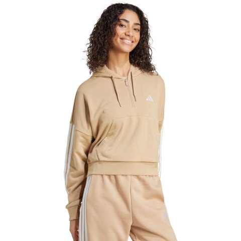 Bluza damska Essentials 3-Stripes French Terry Hoodie Quarter Zip beżowa JX7676