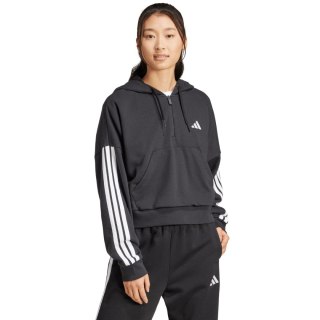 Bluza damska adidas Essentials 3-Stripes French Terry Quarter-Zip Hoodie czarna JN1956