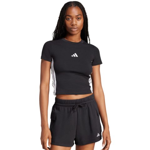 Koszulka damska adidas Essentials 3-Stripes Slim Baby czarno-biała JC8325