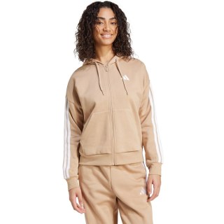 Bluza damska adidas Essentials 3-Stripes Full-Zip Fleece Hoodie beżowa JX7706