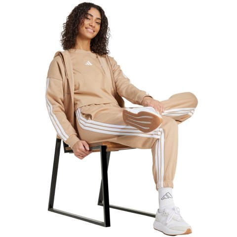Bluza damska adidas Essentials 3-Stripes Full-Zip Fleece Hoodie beżowa JX7706