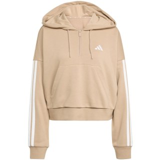 Bluza damska Essentials 3-Stripes French Terry Hoodie Quarter Zip beżowa JX7676