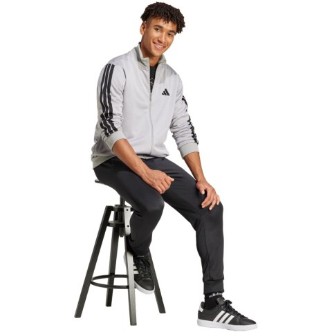 Dres męski adidas Sportswear Basic 3-Stripes French Terry szaro-czarny JI8876